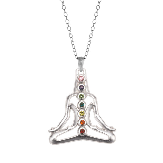 Silver Yoga Chakras Charm Classic Necklace