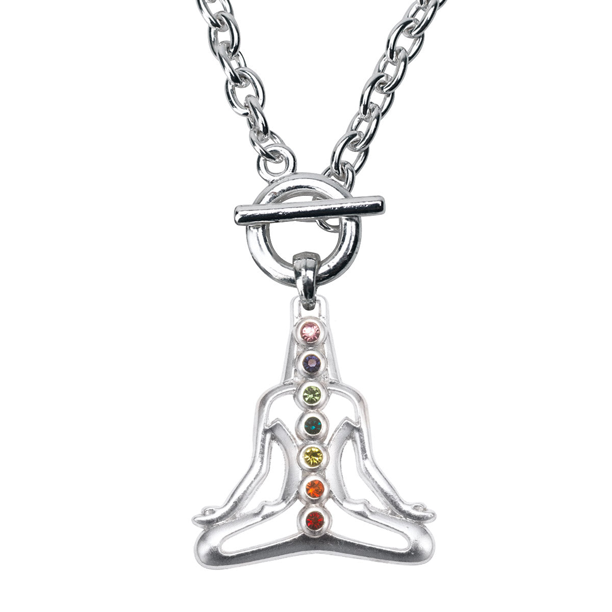 Silver Yoga Chakras Charm Toggle Necklace