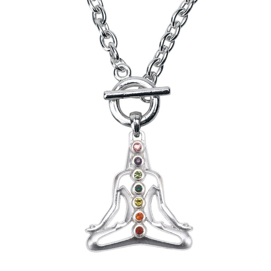 Silver Yoga Chakras Charm Toggle Necklace