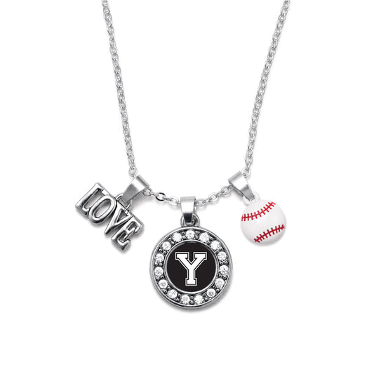 Silver Baseball - Sports Initial Y Circle Charm Classic Necklace