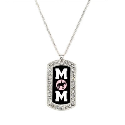 Silver Horse Back Rider Mom Dog Tag Charm Classic Necklace