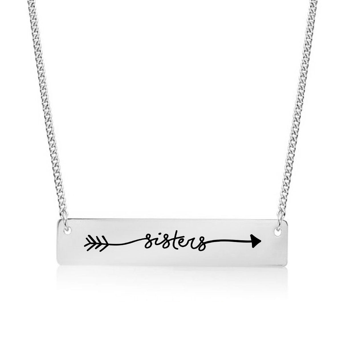 Silver Sisters - Arrow Text Bar Necklace