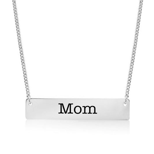 Silver Mom Bar Necklace