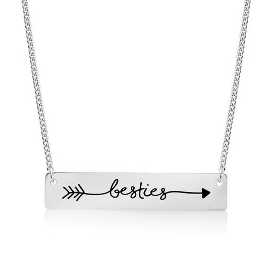 Silver Besties - Arrow Text Bar Necklace
