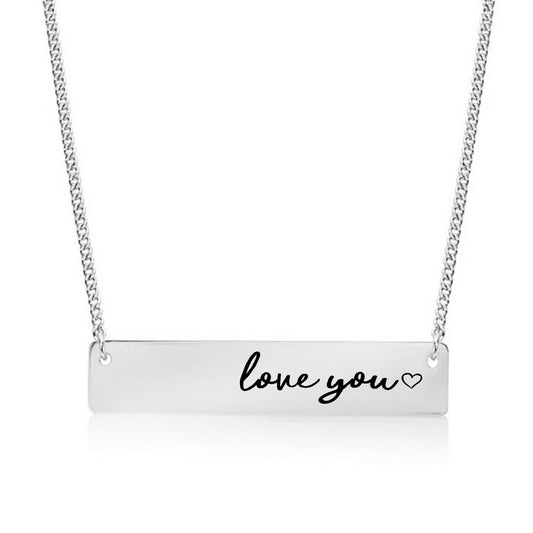 Silver Love You - Handwritten Text Bar Necklace
