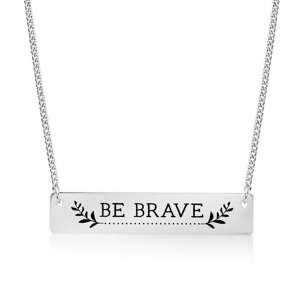 Silver Be Brave Bar Necklace