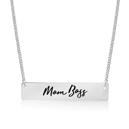 Silver Mom Boss Bar Necklace