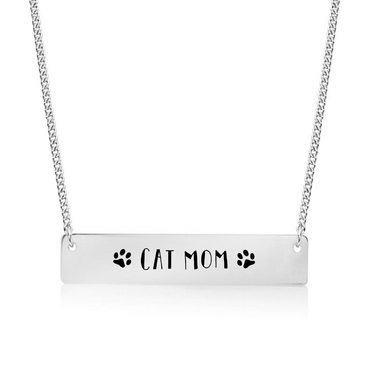 Silver Cat Mom Bar Necklace