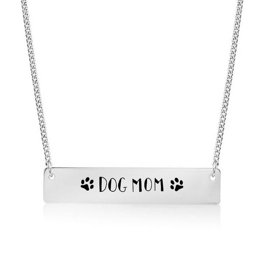Silver Dog Mom Bar Necklace