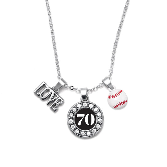 Silver Baseball - Sports Number 70 Circle Charm Classic Necklace