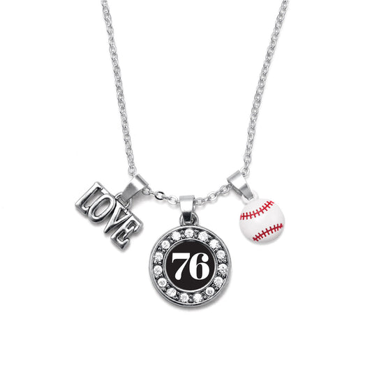 Silver Baseball - Sports Number 76 Circle Charm Classic Necklace