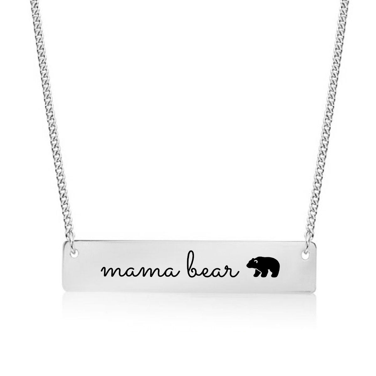 Silver Mama Bear Bar Necklace