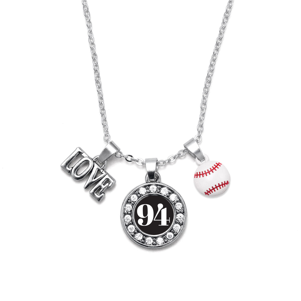 Silver Baseball - Sports Number 94 Circle Charm Classic Necklace