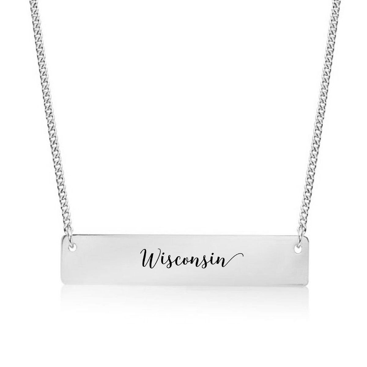 Silver Wisconsin Bar Necklace