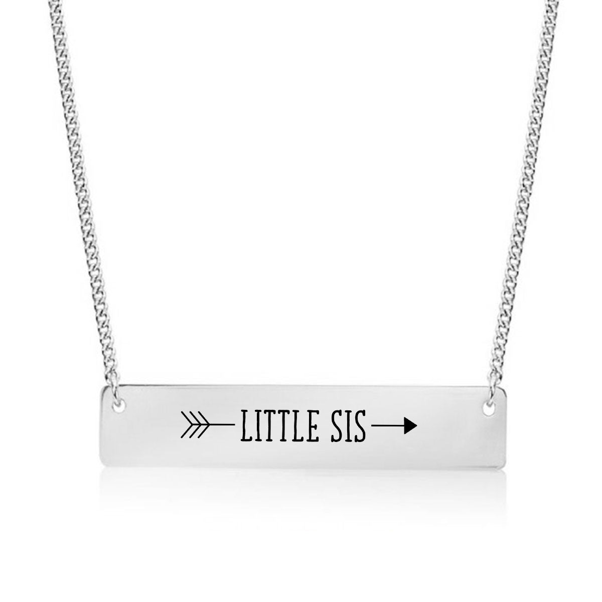 Silver Little Sis Arrow Bar Necklace