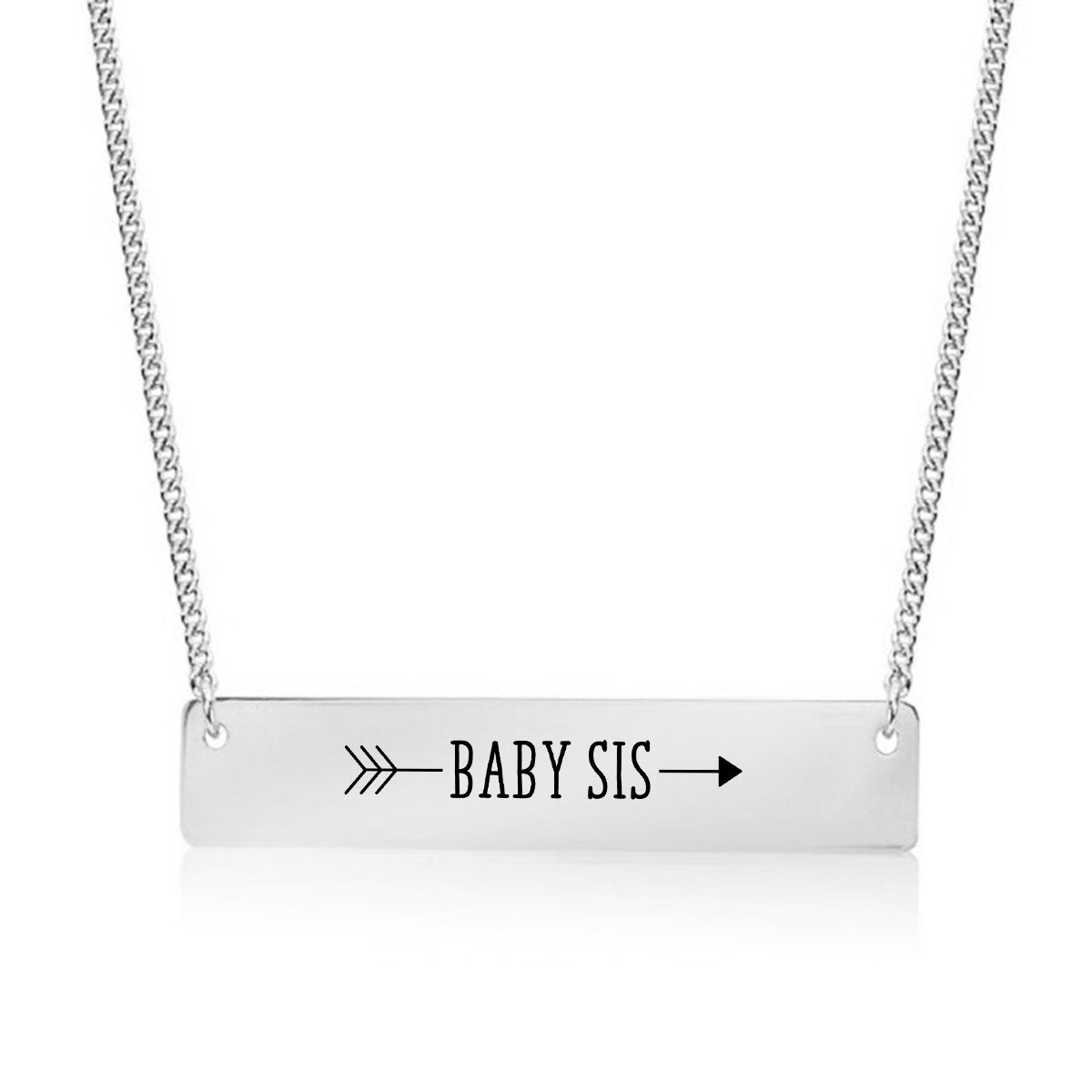Silver Baby Sis Arrow Bar Necklace