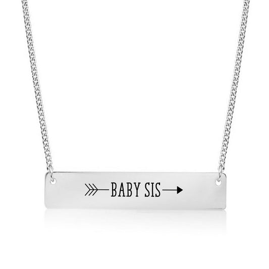 Silver Baby Sis Arrow Bar Necklace