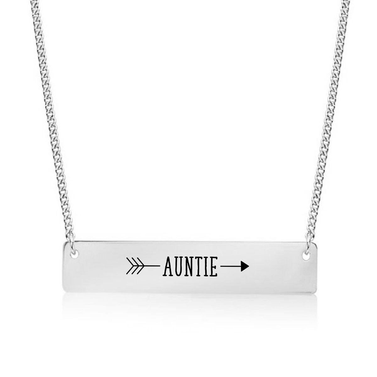 Silver Auntie Arrow Bar Necklace