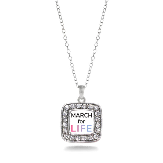 Silver March for Life Square Charm Classic Necklace