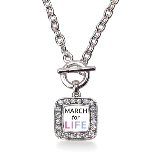 Silver March for Life Square Charm Toggle Necklace