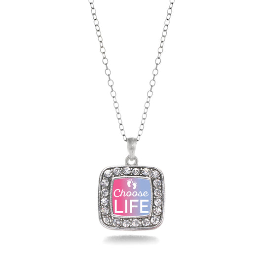 Silver Choose Life Square Charm Classic Necklace
