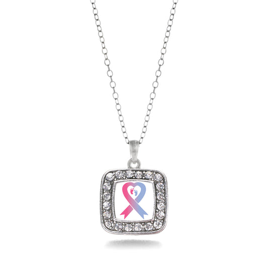 Silver Pro-Life Ribbon Square Charm Classic Necklace