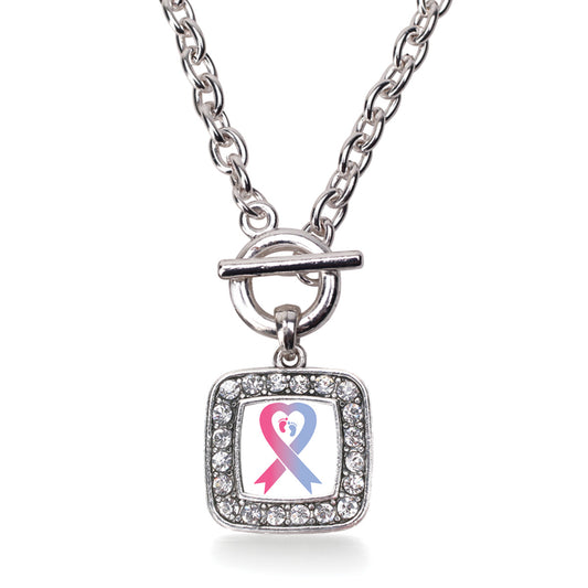 Silver Pro-Life Ribbon Square Charm Toggle Necklace
