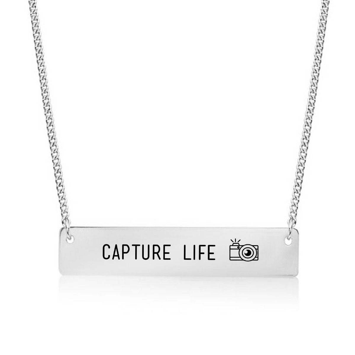 Silver Capture Life - Photographer Necklace Bar Necklace
