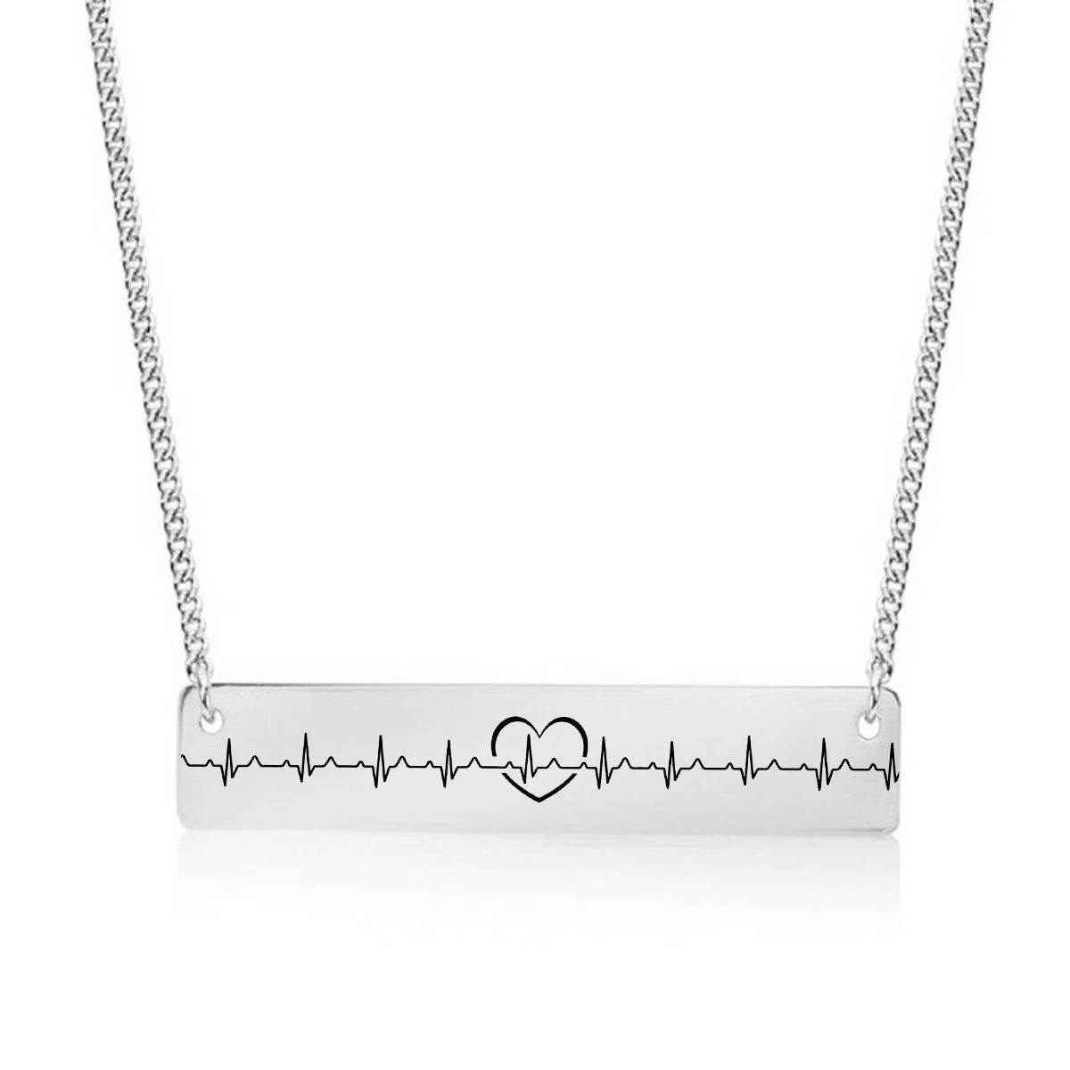 Silver Heart Beat Bar Necklace