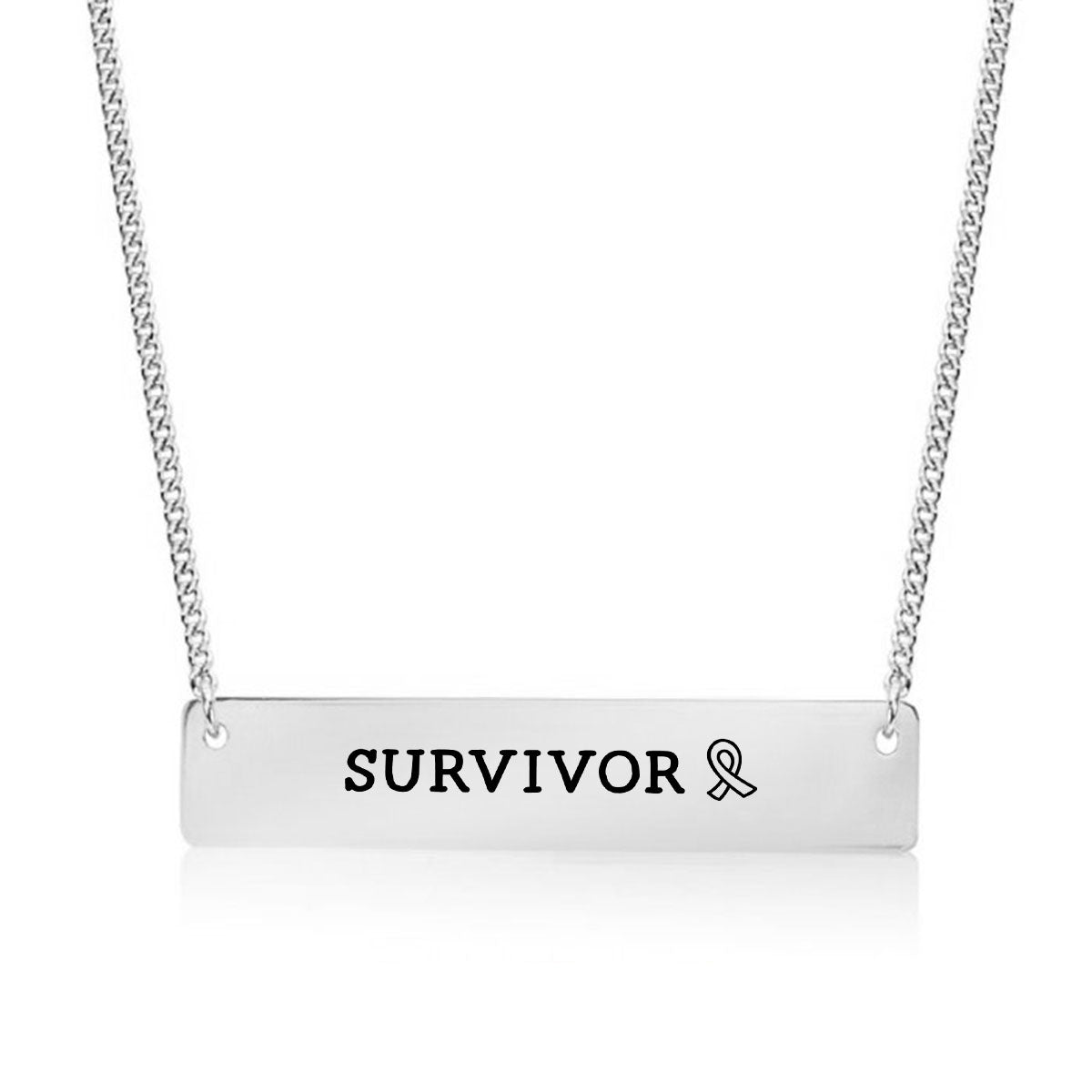 Silver Survivor Ribbon Bar Necklace