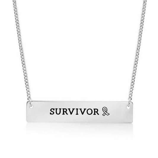 Silver Survivor Ribbon Bar Necklace