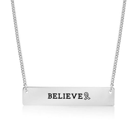 Silver Believe Ribbon Bar Necklace