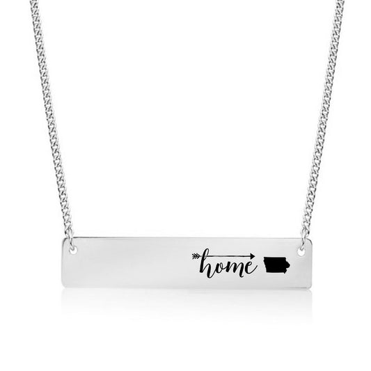 Silver Home is Iowa Bar Necklace