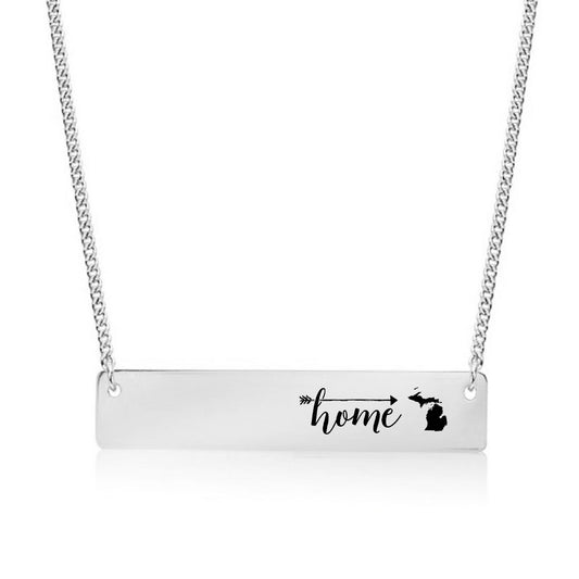 Silver Home is Michigan Bar Necklace