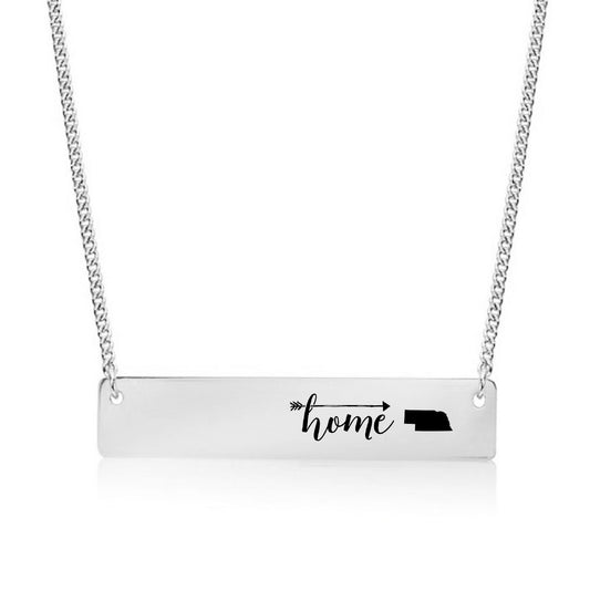 Silver Home is Nebraska Bar Necklace
