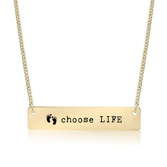 Gold Choose Life Bar Necklace