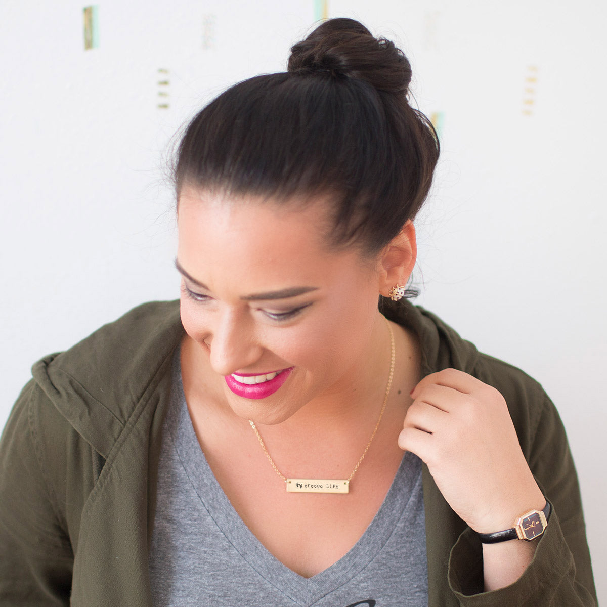 Gold Choose Life Bar Necklace