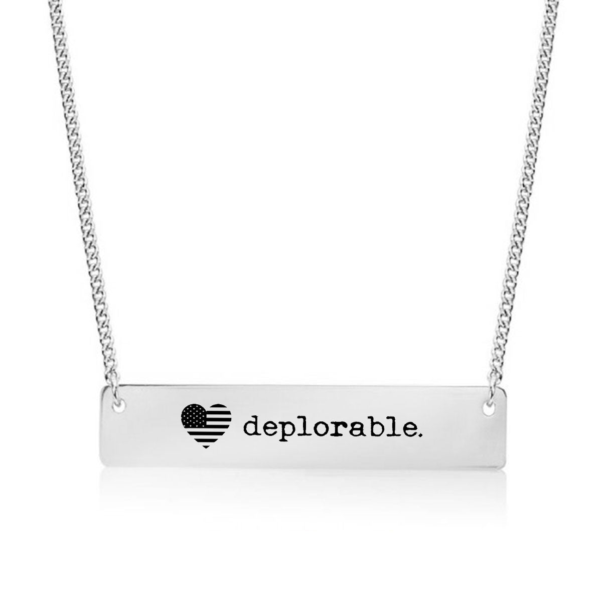 Silver Deplorable - American Heart Bar Necklace