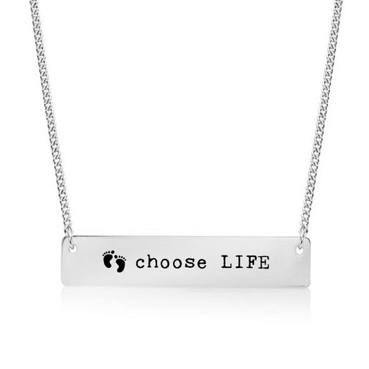 Silver Choose Life Bar Necklace