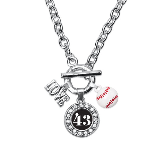 Silver Baseball - Sports Number 43 Circle Charm Toggle Necklace
