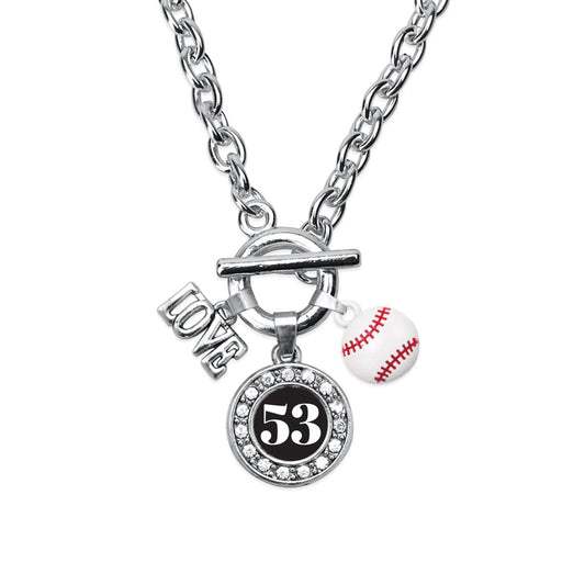 Silver Baseball - Sports Number 53 Circle Charm Toggle Necklace