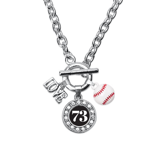 Silver Baseball - Sports Number 73 Circle Charm Toggle Necklace