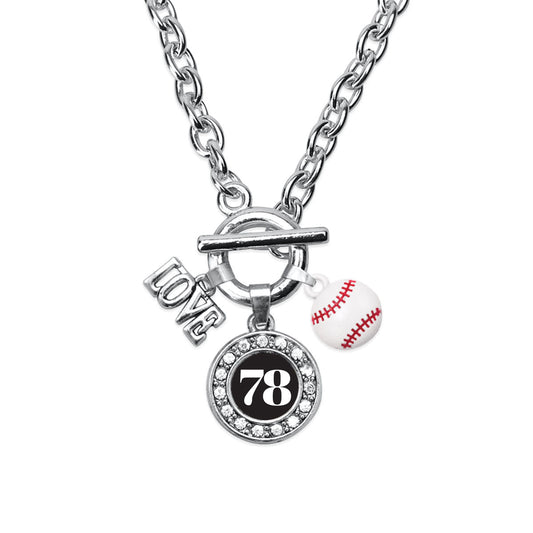 Silver Baseball - Sports Number 78 Circle Charm Toggle Necklace
