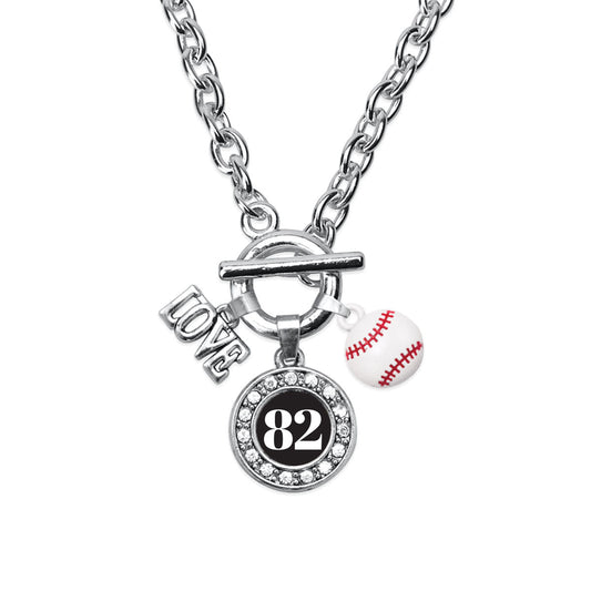 Silver Baseball - Sports Number 82 Circle Charm Toggle Necklace