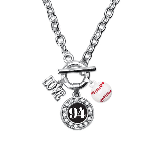 Silver Baseball - Sports Number 94 Circle Charm Toggle Necklace