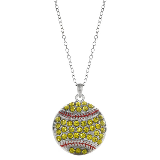Silver Softball Charm Classic Necklace