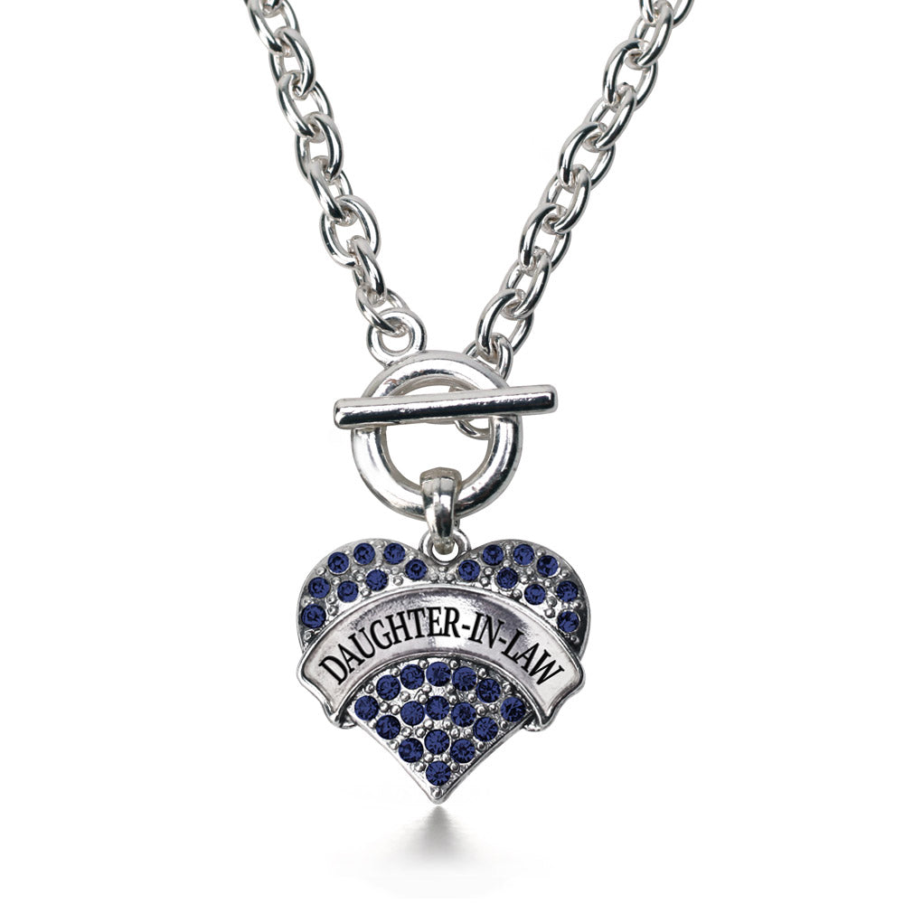 Silver Daughter-In-Law Blue Pave Heart Charm Toggle Necklace