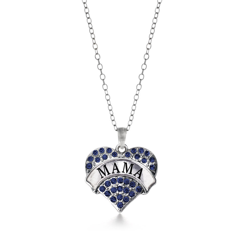 Silver Mama Blue Pave Heart Charm Classic Necklace