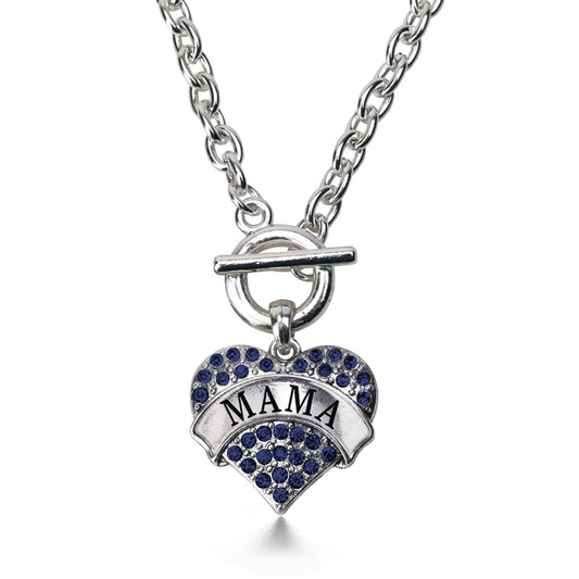 Silver Mama Blue Pave Heart Charm Toggle Necklace