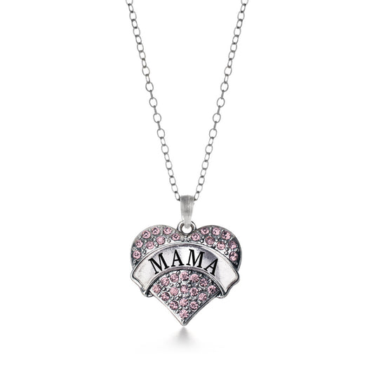 Silver Mama Pink Pave Heart Charm Classic Necklace